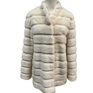 Ellen Tracy White Faux Fur Coat Jacket Size L EUC